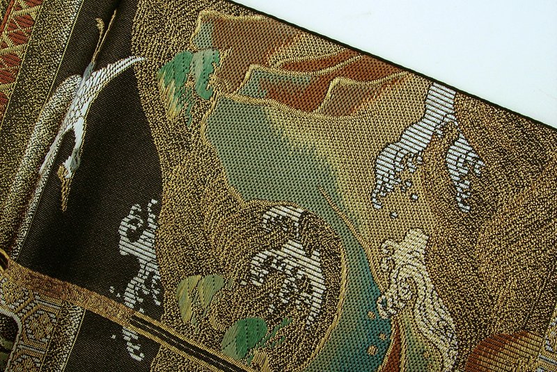 Japanese Gold Obi, Tsuzure-ori, Tapestry Weave