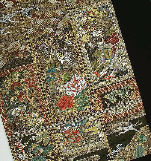 Japanese Gold Obi, Tsuzure-ori, Tapestry Weave