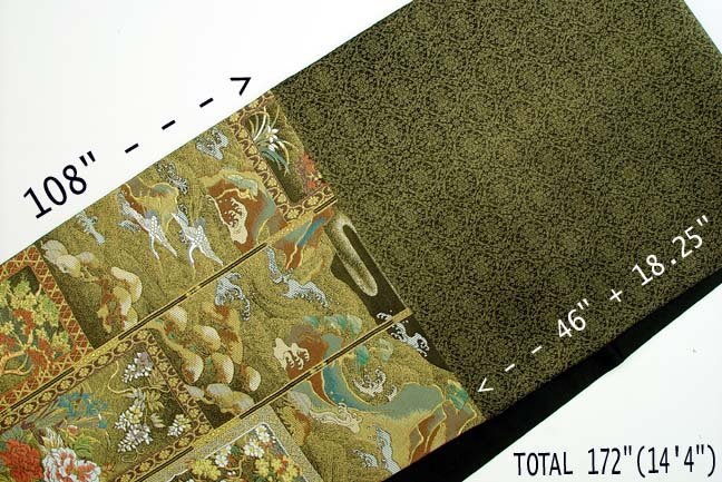 Japanese Gold Obi, Tsuzure-ori, Tapestry Weave