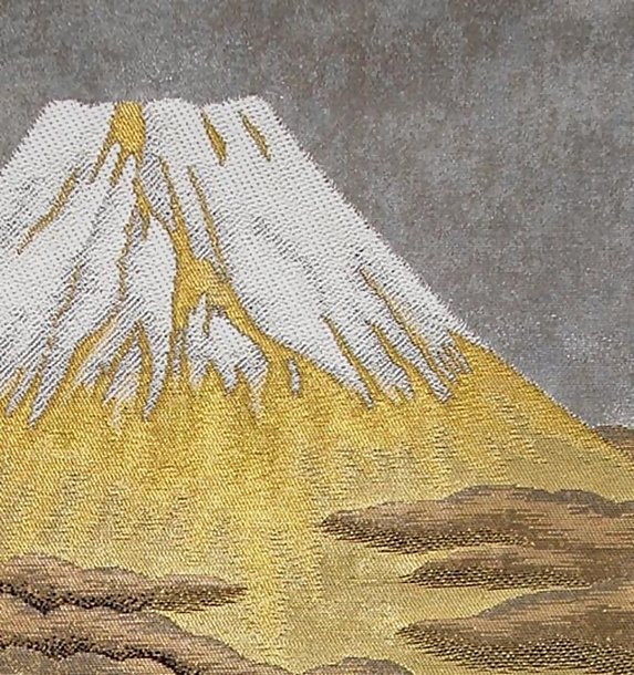 Japanese Black Obi, Mt. Fuji, Golden Clouds, Wall Decor