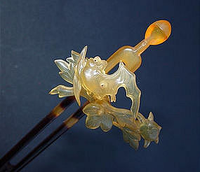 Old Flower Kanzashi Hair Ornament with a Bat