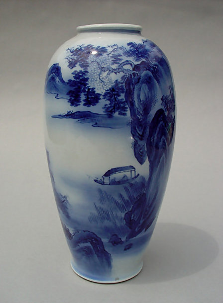 Japanese Arita Vase, Hand Painted Sansui-ga