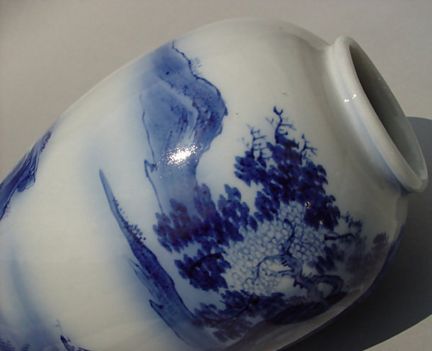 Japanese Arita Vase, Hand Painted Sansui-ga