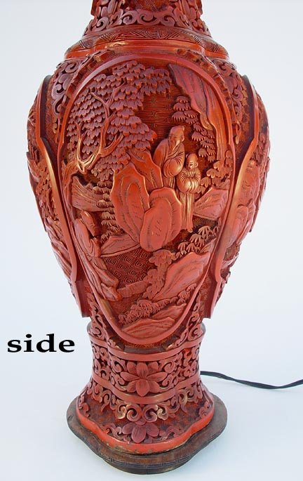 Large Antique Chinese Cinnabar Lamp - Fine Quality