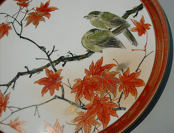 Japanese Kutani Flat Plate with a Pair of Birds