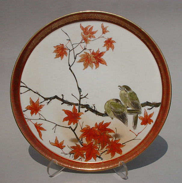 Japanese Kutani Flat Plate with a Pair of Birds
