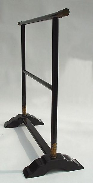 Antique Japanese Lacquer Towel Rack with chrysanthemum Crest