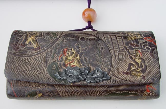 Japanese Leather Tobacco Pouch with  Pipe Case
