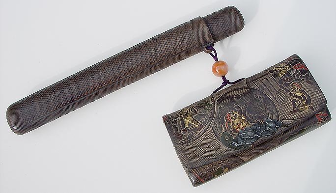 Japanese Leather Tobacco Pouch with  Pipe Case