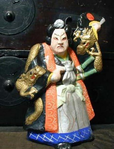 Japanese Clay Doll, Kabuki Samurai and Dragon
