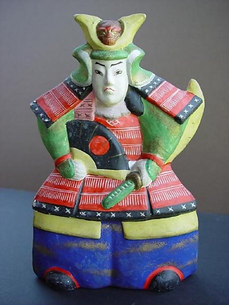 Japanese Clay Doll, Samurai Warrior in Armor