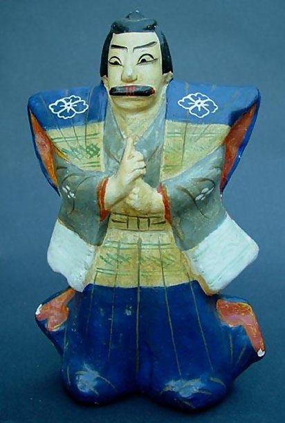 Japanese Clay Doll Folk Art, Villain from Kabuki Play