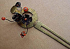 Japanese Brass Kanzashi with Silver and Coral