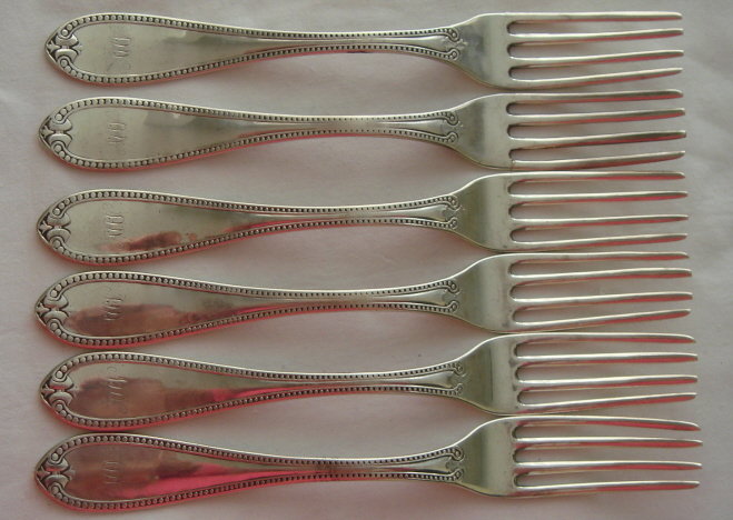 Old Set of Coin &quot;Beaded&quot; Forks, Spoons - Philadelphia