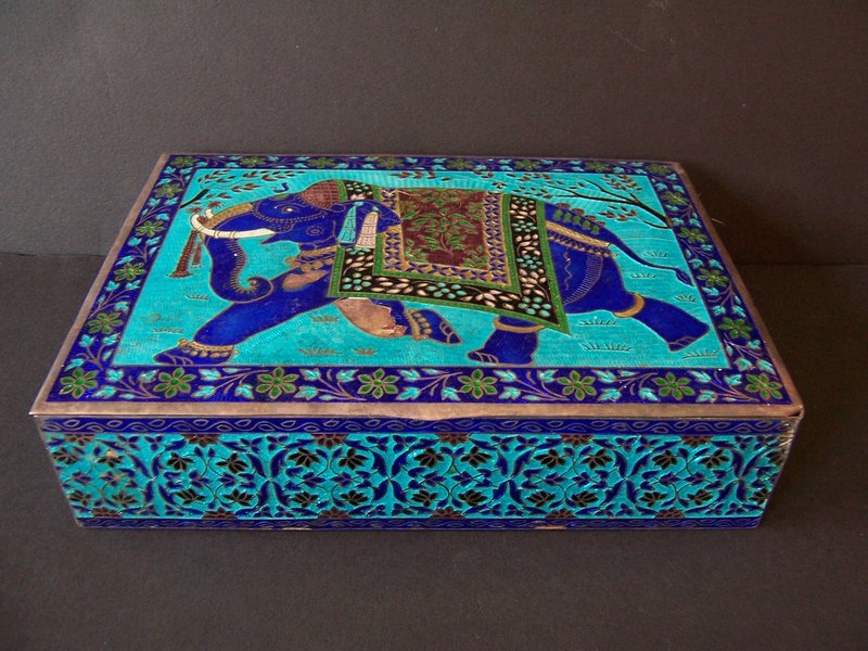 A Large Enameled Silver Box From Rajasthan India
