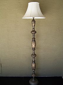 Large and Elegant Hand-Etched Brass Floor Lamp, India