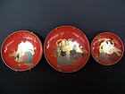 A Good Set of Ceremonial Lacquer Sake Bowls, Showa