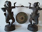 A Fine and Large Pair of  Bronze Burmese Gongsmen