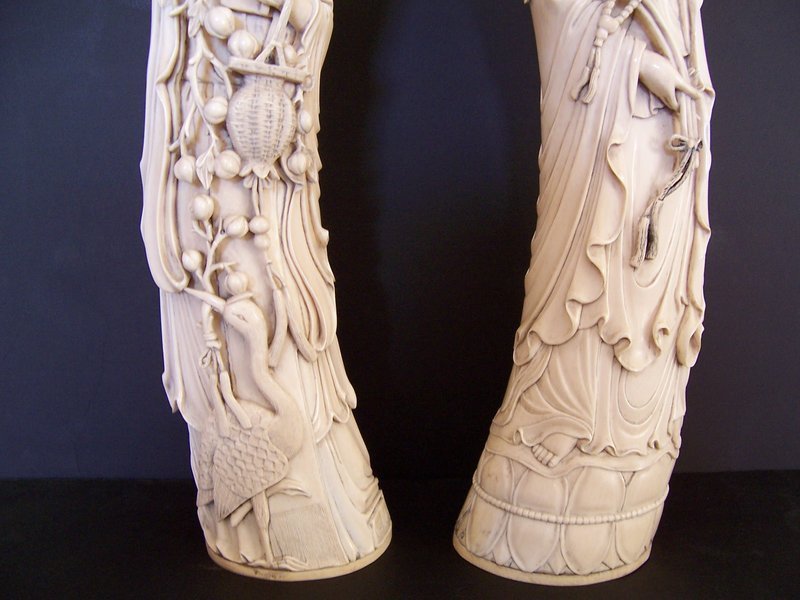 A Fine and Massive Pair of Ivory Carvings, late 19th