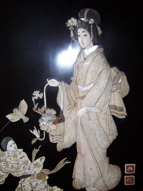 A Large Ivory Inlay Meiji Era (1868-1912) Floor Screen