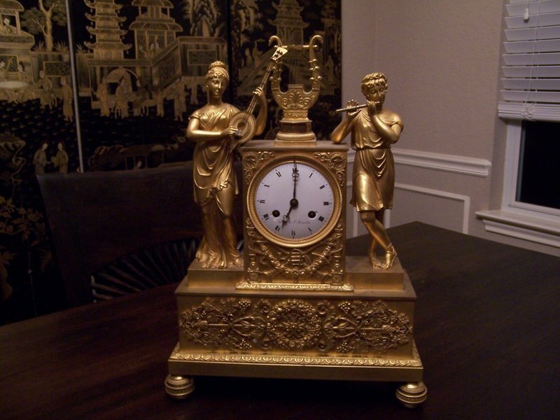 A Marvelous French Restoration Period (1814-1830) Gilt Bronze Clock