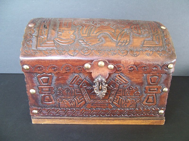 A Peruvian Leather-Wrapped Wooden Chest