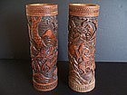 A Large Pair of Japanese Bamboo Carvings, late Meiji