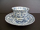 A Blue and White Teacup and Saucer, Kangxi-Yongzheng