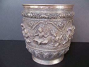 A Very Fine Burmese Silver Alms Bowl, 19th Century