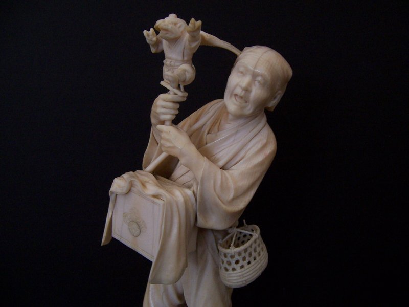 A  Masterpiece Carved Ivory Okimono, Meiji 1868-1912