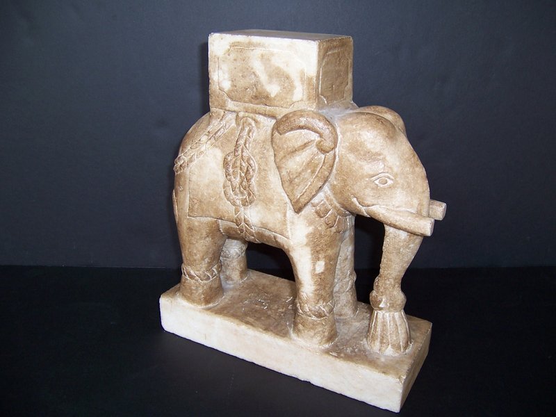 A Large Carved Marble Caparisoned Elephant (India)