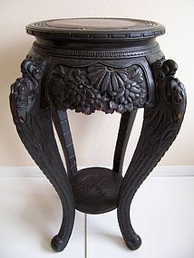 A Fine Large Lacquered Carved Wood Stand, late 19th