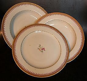 Lot of three familie rose plates, around 1790