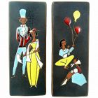 PAIR Signed 1950s West Germany Ceramic Modernist Figures Wall ART
