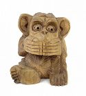 WHIMSICAL 1950s Japanese Carved Wood Speak No Evil Monkey SCULPTURE