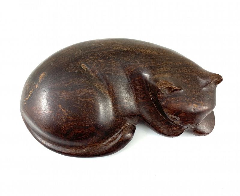EXQUISITE 1960s 70s Signed Mexico Hand Carved Ironwood Cat CARVING