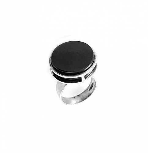 BIG 1970s Maxwell Collins Sterling & Onyx Modernist RING - Size 8 US