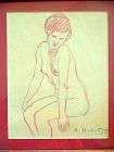 ORIGINAL Drawing 1928 SIGNED A. Hubert SEATED Female NUDE