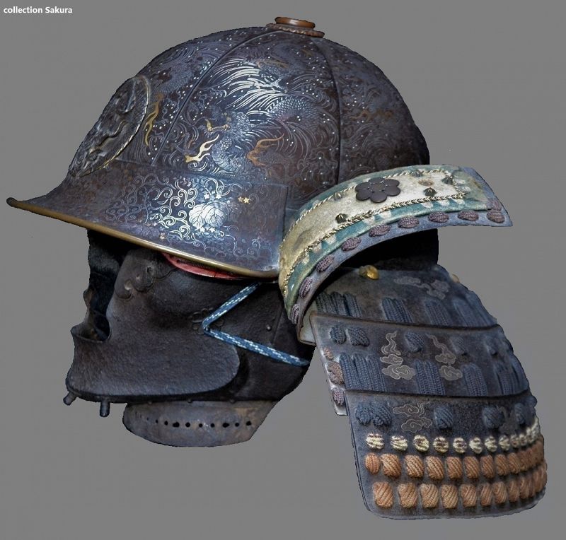 Japanese helmet iron nunomé silver and gold.Signed Shige Katsu