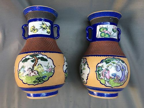 Rare pair of Yixing vases enamelled ,attributable to Shen-xi Tao-Kouan