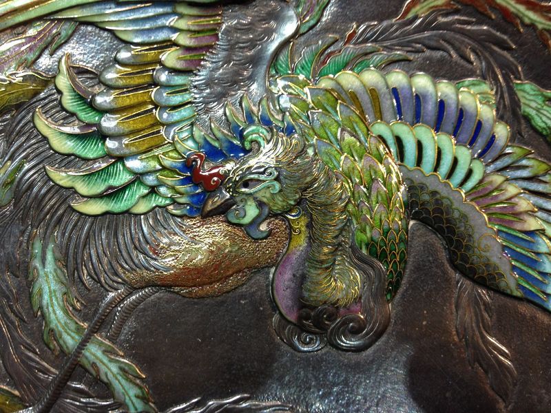 Exceptional silver enameled plate. Meiji period.
