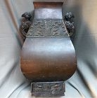 Chinese square bronze vase with Taotie decoration