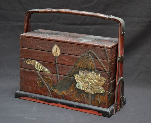 Japanese lacquer Sage jubako (picnic box) Earlier Edo.