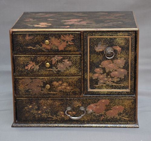 Japanese Lacquered box in black red green yellow and gold