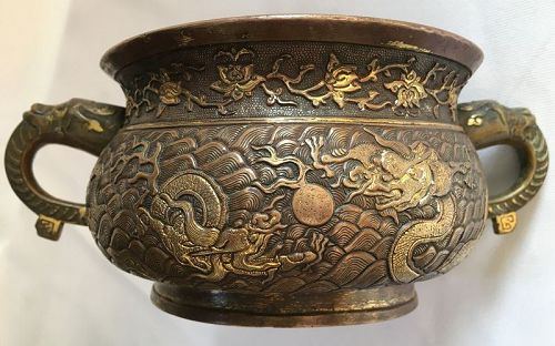 Gilt bronze censer with 5 dragons