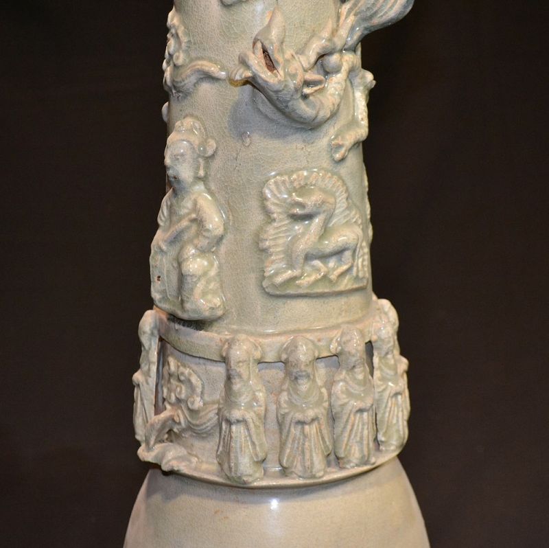 Large pair of celadon glazed terracotta cremation urns