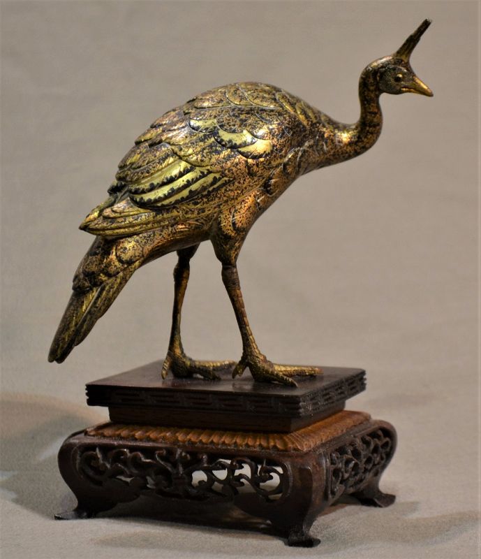 Peacock in bronze and shakudo gilded. Meiji