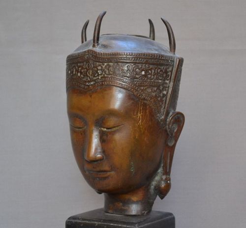 Cast bronze Buddha head Bien Hoa school early 20th