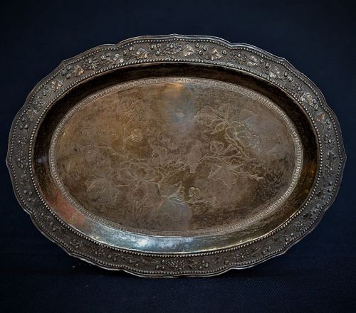 Chinese silver engraved plate.