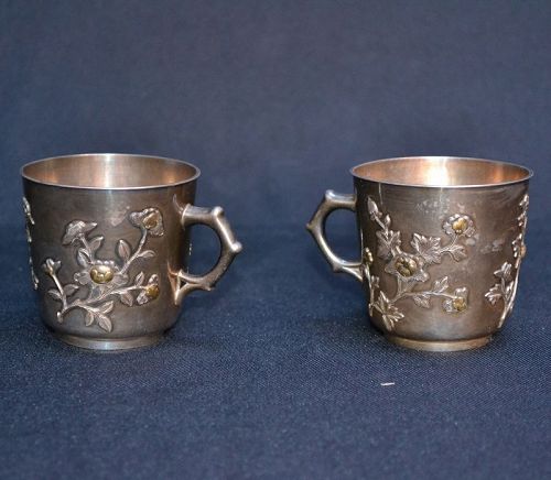Silver gilded cups. Late Qing
